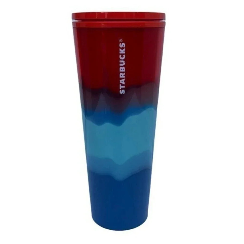 Starbucks Cold Cup Tumbler Red Blue Wave Ombre Venti 24 oz Summer 2021 Imperfect